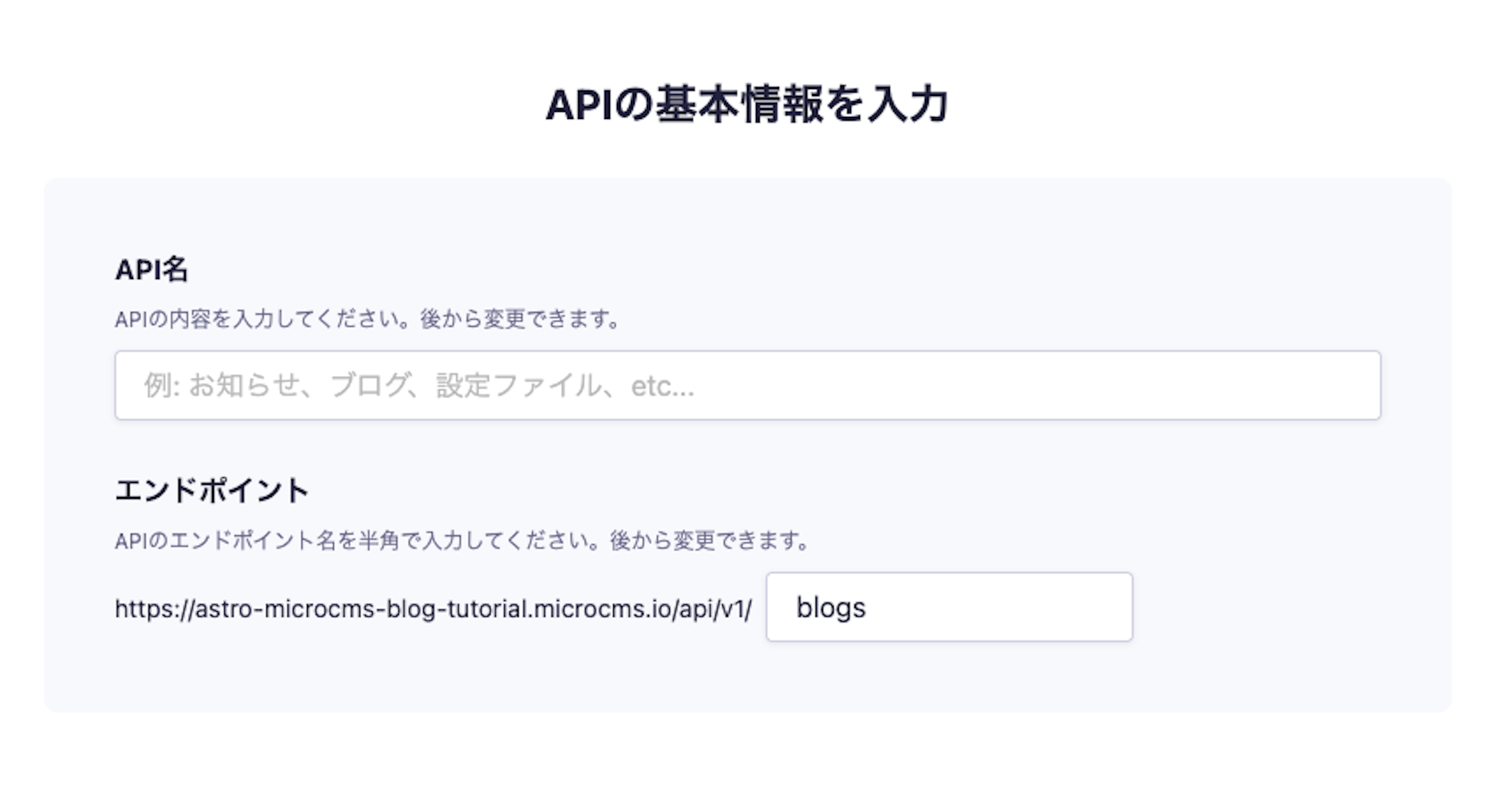 APIの基本情報を入力