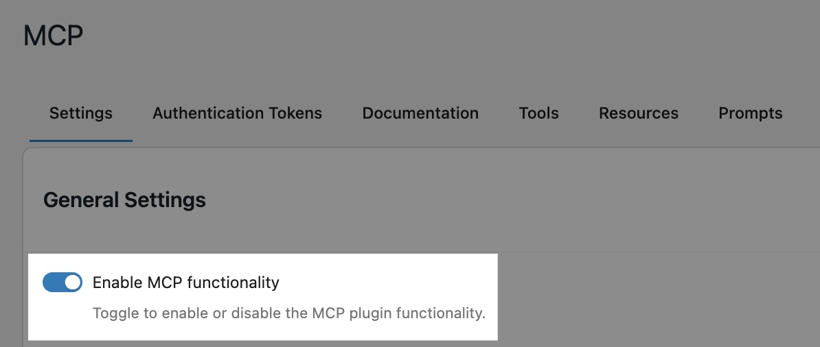 WordPressの管理画面から プラグイン → 新規追加 → "WordPress MCP" を検索してインストール プラグイン → インストール済みプラグイン → "WordPress MCP" を有効化 設定 → "Enable MCP functionality" をONに設定