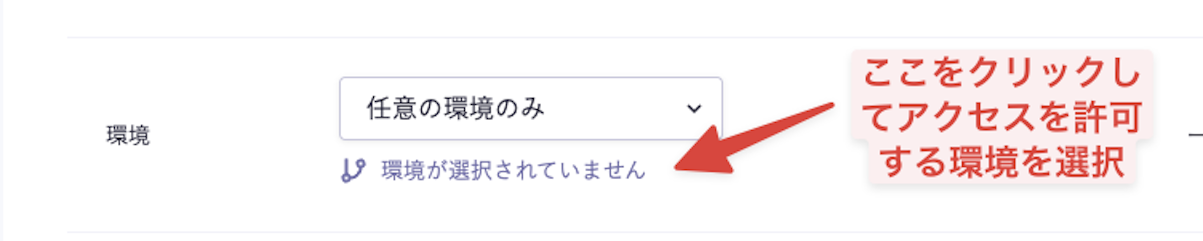 環境の読み取り権限で『任意の環境のみ』を選択し、許可する環境を選ぶための操作箇所(環境未選択の状態)